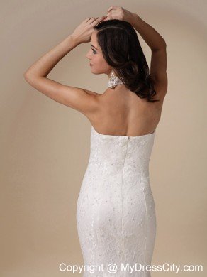 Fashionable Mermaid Brush Train Lace Bridal Gown with Cool Neckline