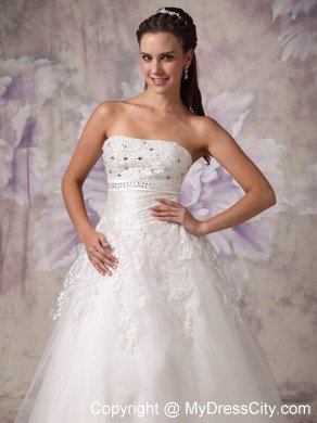 Appliques with Beading for Strapless A-line Garden Wedding Dresses