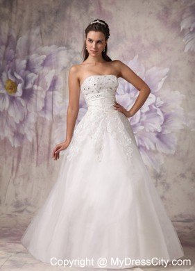 Appliques with Beading for Strapless A-line Garden Wedding Dresses