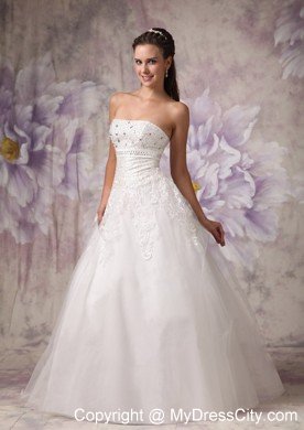 Appliques with Beading for Strapless A-line Garden Wedding Dresses