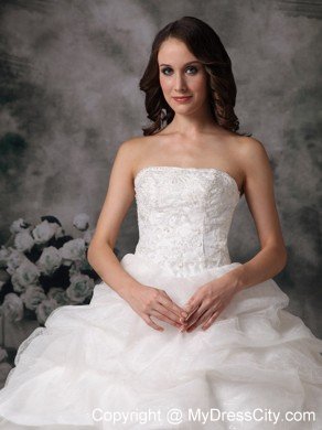 Lace Organza Pick Ups Strapless Ball Gown Wedding Dress for Cheap