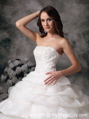 Lace Organza Pick Ups Strapless Ball Gown Wedding Dress for Cheap