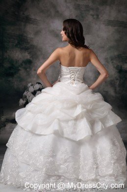 Lace Organza Pick Ups Strapless Ball Gown Wedding Dress for Cheap