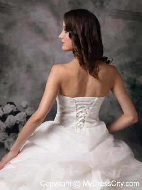 Lace Organza Pick Ups Strapless Ball Gown Wedding Dress for Cheap