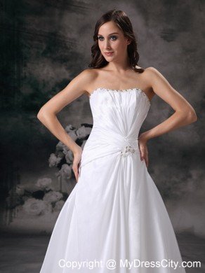 Popular Ruching Strapless Beaded Court Train Wedding Bridal Dresses