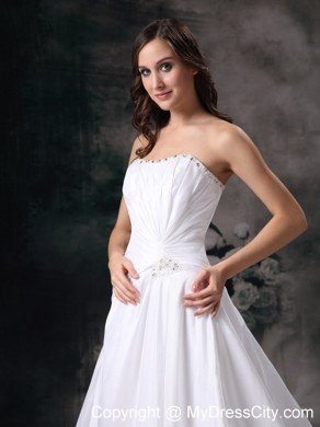 Popular Ruching Strapless Beaded Court Train Wedding Bridal Dresses