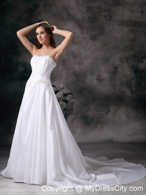 Popular Ruching Strapless Beaded Court Train Wedding Bridal Dresses