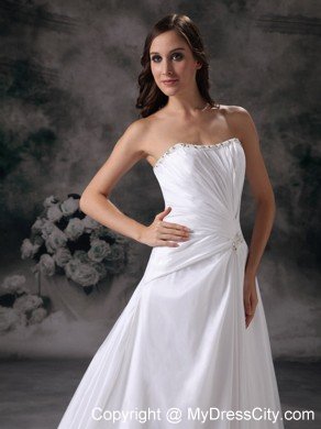 Popular Ruching Strapless Beaded Court Train Wedding Bridal Dresses