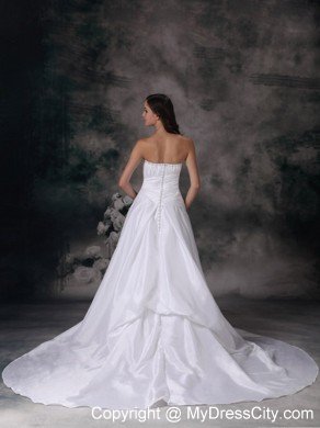 Popular Ruching Strapless Beaded Court Train Wedding Bridal Dresses