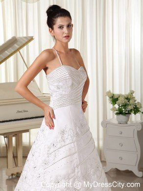 Single Spaghetti Strap Embroidery with Beading for 2013 Wedding Gown