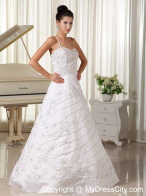 Single Spaghetti Strap Embroidery with Beading for 2013 Wedding Gown