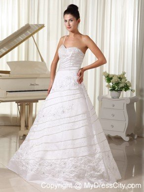 Single Spaghetti Strap Embroidery with Beading for 2013 Wedding Gown