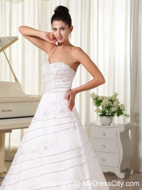 Single Spaghetti Strap Embroidery with Beading for 2013 Wedding Gown