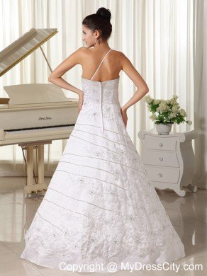 Single Spaghetti Strap Embroidery with Beading for 2013 Wedding Gown