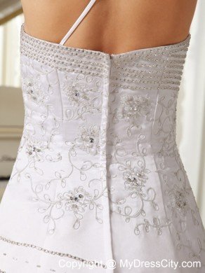 Single Spaghetti Strap Embroidery with Beading for 2013 Wedding Gown