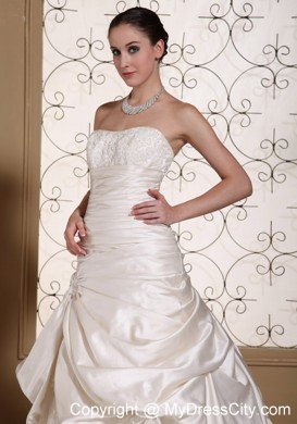 Pick Ups Lace Strapless Chapel Train Ivory 2013 Cheap Wedding Gowns