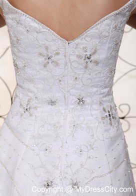 Off The Shoulder Beaded Organza Dress for 2013 Wedding with Rhinestones