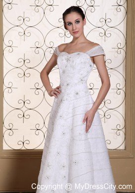 Off The Shoulder Beaded Organza Dress for 2013 Wedding with Rhinestones