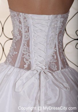 Chapel Train Pick Ups Sweetheart Wedding Gowns with Transparent Organza