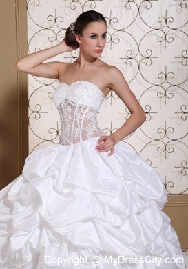 Chapel Train Pick Ups Sweetheart Wedding Gowns with Transparent Organza