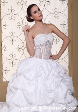 Chapel Train Pick Ups Sweetheart Wedding Gowns with Transparent Organza