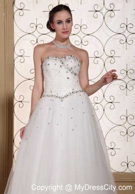 Strapless Beaded Floor-length Tulle Dress for Romantic Garden Wedding