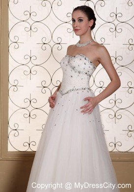 Strapless Beaded Floor-length Tulle Dress for Romantic Garden Wedding