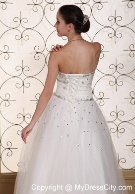 Strapless Beaded Floor-length Tulle Dress for Romantic Garden Wedding