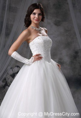 Cheap Simple Beaded Strapless Tulle A-line 2013 Garden Wedding Dress