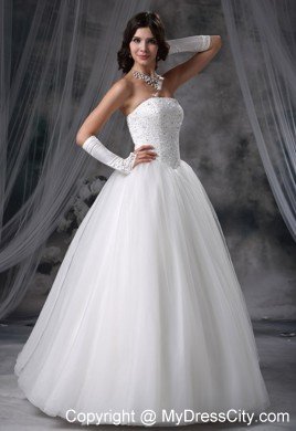 Cheap Simple Beaded Strapless Tulle A-line 2013 Garden Wedding Dress