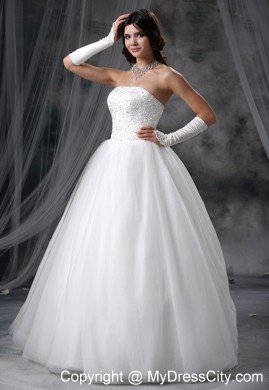 Cheap Simple Beaded Strapless Tulle A-line 2013 Garden Wedding Dress