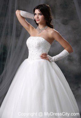 Cheap Simple Beaded Strapless Tulle A-line 2013 Garden Wedding Dress