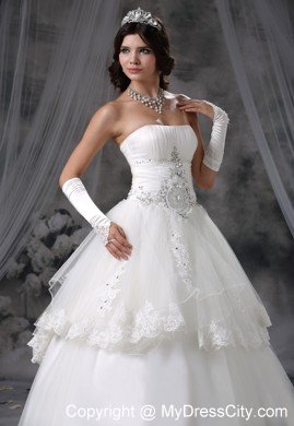 Pretty Two Layers with Lace Hem Strapless Beaded 2013 Dress for Brides