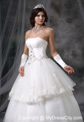 Pretty Two Layers with Lace Hem Strapless Beaded 2013 Dress for Brides