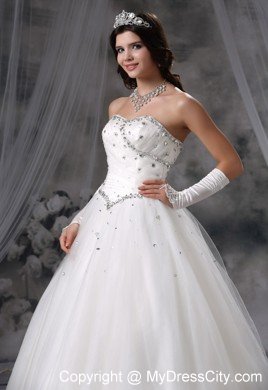 Ball Gown Beaded Strapless Floor-length Tulle 2013 Dress for Wedding