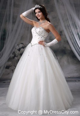 Ball Gown Beaded Strapless Floor-length Tulle 2013 Dress for Wedding