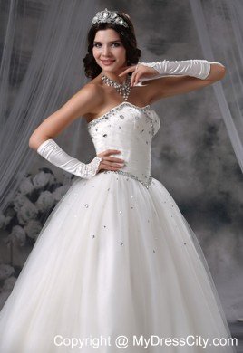 Ball Gown Beaded Strapless Floor-length Tulle 2013 Dress for Wedding