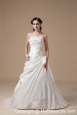 Appliques Sweetheart Brush Train Taffeta 2013 Wedding Bridal Gown