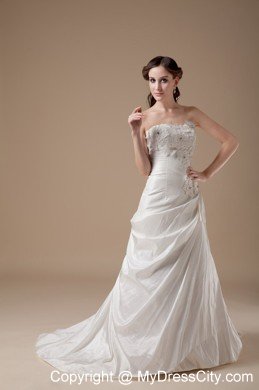 Appliques Sweetheart Brush Train Taffeta 2013 Wedding Bridal Gown