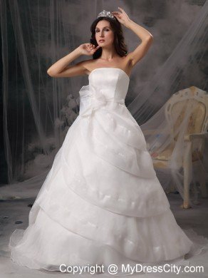 Elegant Flowers Organza Layers Brush Train Wedding Reception Dress