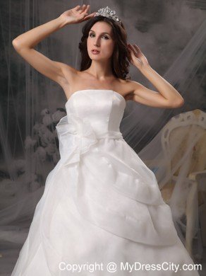 Elegant Flowers Organza Layers Brush Train Wedding Reception Dress