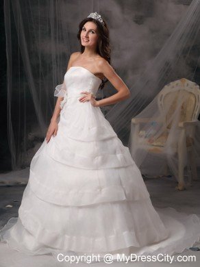 Elegant Flowers Organza Layers Brush Train Wedding Reception Dress