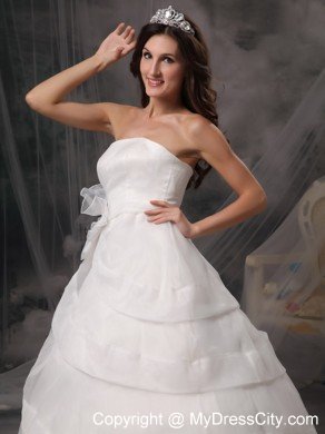 Elegant Flowers Organza Layers Brush Train Wedding Reception Dress