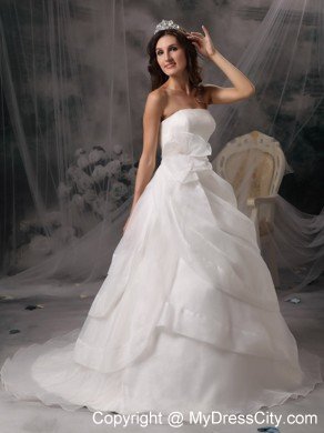 Elegant Flowers Organza Layers Brush Train Wedding Reception Dress