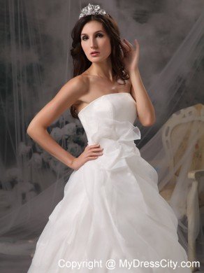 Elegant Flowers Organza Layers Brush Train Wedding Reception Dress