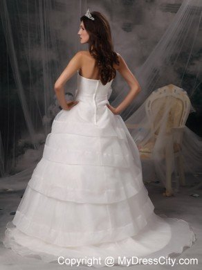 Elegant Flowers Organza Layers Brush Train Wedding Reception Dress