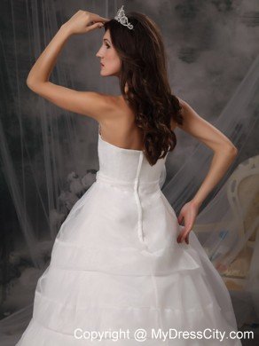 Elegant Flowers Organza Layers Brush Train Wedding Reception Dress