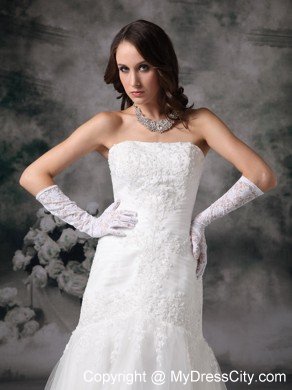 Dropped Lace Strapless Brush Train Elegant 2013 Wedding Bridal Gown