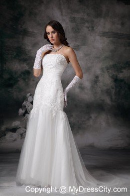 Dropped Lace Strapless Brush Train Elegant 2013 Wedding Bridal Gown