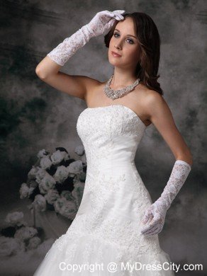 Dropped Lace Strapless Brush Train Elegant 2013 Wedding Bridal Gown